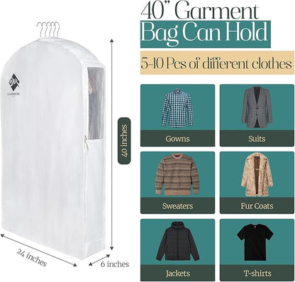 Premium 40” Short Cotton Garment Bag For Hanging Clothes And Storage | Wide 6” Gusset & 4 Cedar Blocks For Fresh Smell And Moth Protection | Best For Suits, Fur Coats, Leather Jackets, Sweaters.