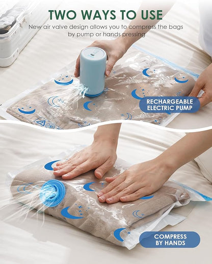 Vacuum Storage Bags with Electric Pump, 12 Pack Vacuum Sealed Bag with 1500mAh Rechargeable Battery for Clothes, Blanket, Duvets, Pillows, Comforters, Travel