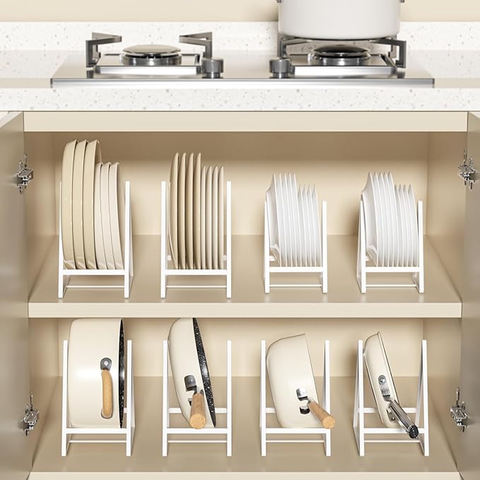 Hikinlichi 2 Pack Triangle Plate Holders Organizers Large Upright Cabinet Dish Drying Racks Metal Plate Dish Organizers Racks Stands for Countertop and Cupboard White