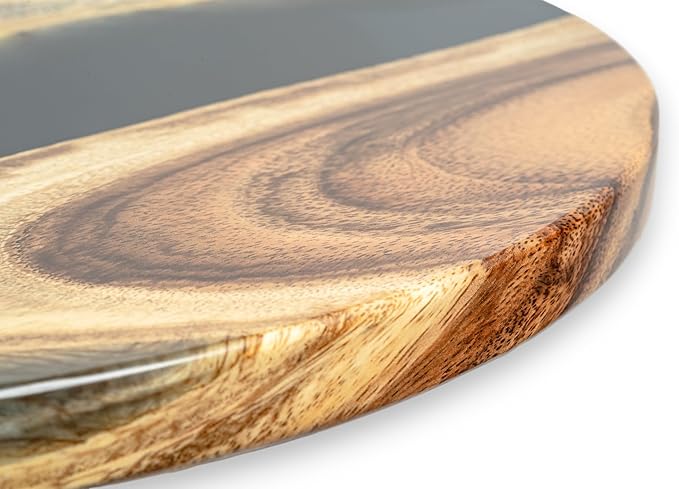 Handmade Reversible 16" Wood and Epoxy Resin Lazy Susan, Turntable for Kitchen Countertop, Rotating Display Stand, Round Wooden Platter, Organizer and Storage for Dining Table, Home Decor (Clear Grey)
