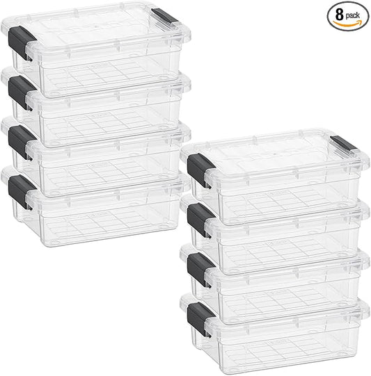 Superio Mini Storage Container Plastic Crayon Box Art Supplies and Sewing Case Stackable Clear Small Organizer for Beads, Stationery, Chalk, and Food, 0.7 Quart, 8 Pack
