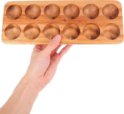Homoyoyo Wooden Egg Tray 12 Egg Holder for Fridge Kitchen Storage Acacia Wood Fresh Organizer 11.85X4.4X0.78 Inches