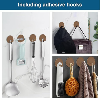 Diesisa Razor Holder for Shower + Adhesive Wall Hooks, Premium 304 Stainless Steel Shower Razor Holder with Heavy Duty Waterproof Sticky Hooks for Hanging Towels, Coat, hat (2+2 Pack)-Brown