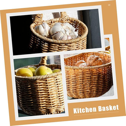 Woven Hanging Storage Basket for Kitchen Decorative Wall Organizer for Garlic Ginger and Eggs Space-saving Design Light for Use