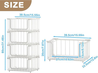 UMDONX 4 Pack Stackable Wire Baskets Storage Bins for Fruits, Vegetables, Potatoes & Onions | Pantry, Countertop, Laundry Organizer | Heavy Duty & Space Saving White