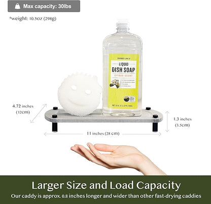 TWINKLE MOMENT 2PCS Water Absorbing Stone Soap Tray for Kitchen Bathroom Sink, Quick Dry Diatomaceous Earth Drying Rack and Shower Caddy, Soap Dispenser and Sponge Holder Organizer for Countertop