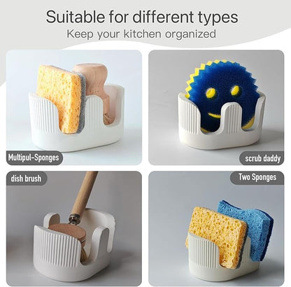 BekPooQ Ultra Absorbent Stone Sponge Holder for Kitchen Sink, 2 Slot Diatomite Dish Brush Sponge Holder, Diatomite Stone Sink Tray, Rustproof Sinks Caddy for Countertop, Double, White