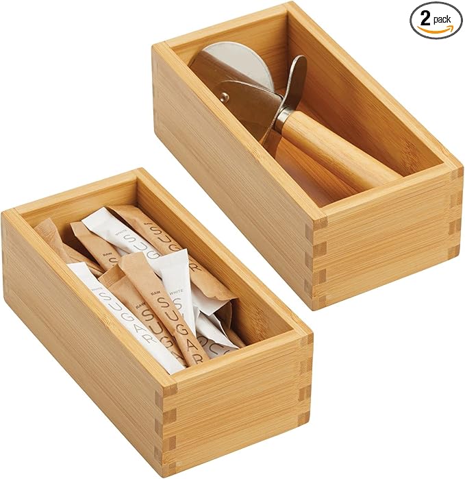 mDesign Bamboo Storage Bin Container, Drawer Organizer Crate Boxes for Kitchen Pantry Cabinet, Shelf, Island or Countertop, Holds Snacks, Spices, or Drinks, Echo Collection, 2 Pack, Natural/Tan