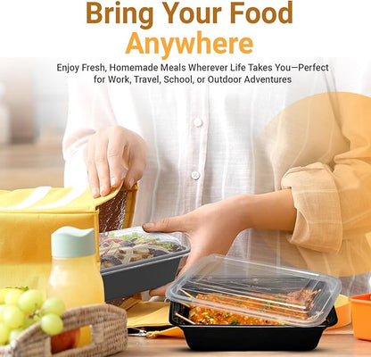 Koppochef 26oz Meal Prep containers [50 Pack], Leakproof and Durable, Microwave Dishwasher Freezer Safe, Single Compartment Stackable Take Out Food Containers with Lid, BPA Free and Recyclable