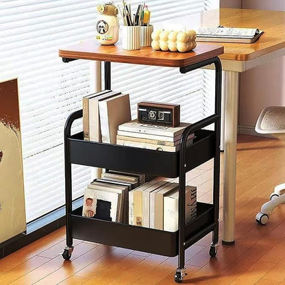 3Tier Rolling Cart - Metal Utility Cart with Wheels, Heavy Duty Mesh Rolling Storage Cart Organizer for Kitchen Office Bedroom Living Room Slide Table (Black)