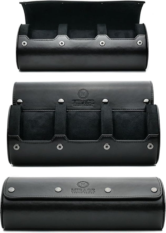 Travel Watch Case – 3 Watch Organizer Travel for Men - Watch Carrying Case Holder and Display - Super Black Motif Vegan Leather
