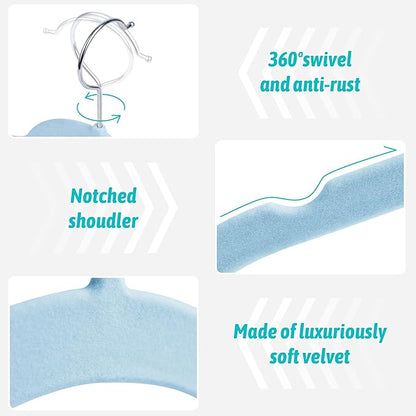 Sishynio Velvet Hangers 50 Pack – Slim Non-Slip Flocked Clothes Hangers with Notches, Space-Saving Durable Hangers for Dresses, Coats, Blouses(Blue)