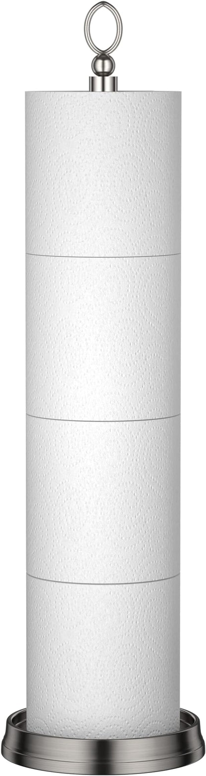 Heavy Weighted Toilet Paper Holder (with Reserve Function) Free Standing Toilet Paper Storage，Spare Toilet Paper Roll Holder Storage Stand for Bathroom Total Height 22.5" ，Brushed Nickel