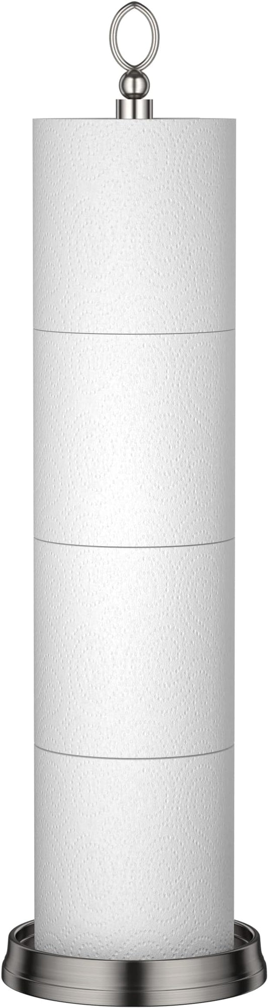Heavy Weighted Toilet Paper Holder (with Reserve Function) Free Standing Toilet Paper Storage，Spare Toilet Paper Roll Holder Storage Stand for Bathroom Total Height 22.5" ，Brushed Nickel