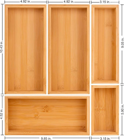 bamboo drawer organizer Set,expandable drawer dividers,wooden storage organizers,drawer organizers for kitchen, bathroom,flatware,Tea Bag Organizer (1 X 5PCS Natural)