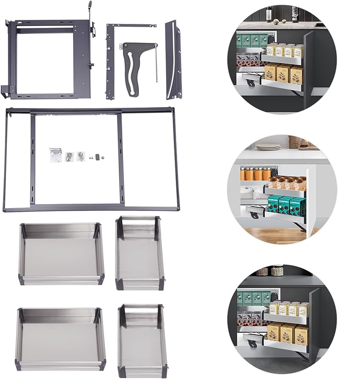 QIANMOON Kitchen Corner Cabinet Pull Out, Magic Pull Out Open, 2 Tiers Swing Tray, Blind Corner Soft Close, for Place Pots and Pans, Containers, Spice Jars