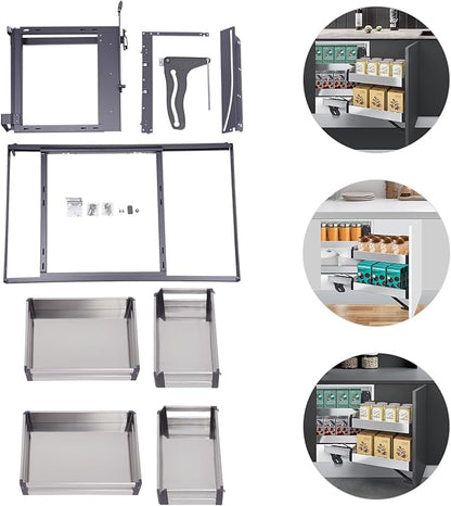 QIANMOON Kitchen Corner Cabinet Pull Out, Magic Pull Out Open, 2 Tiers Swing Tray, Blind Corner Soft Close, for Place Pots and Pans, Containers, Spice Jars