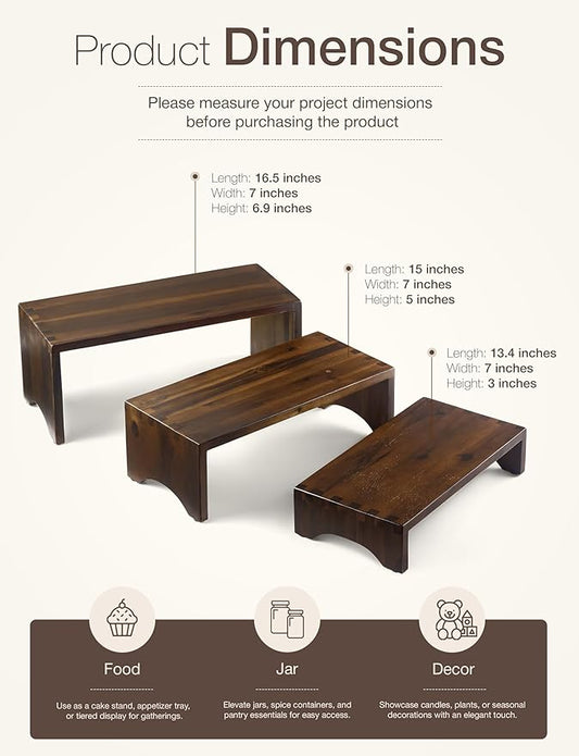 Acacia Wooden 3 Tier Cupcake Stand - Risers for Display for Food Buffet Risers and Stands – Food Stands for Display Party – Acacia Wooden Cupcake Stand - Set of 3 Size (Walnut Color)