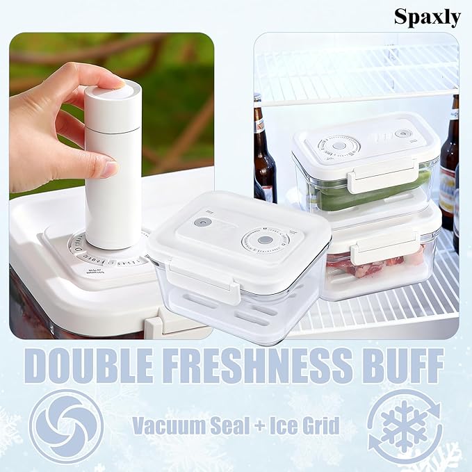 SPAXLY Manual Vacuum Sealer Containers, Airtight Food Storage Boxes with Hand Pump for Freshness, BPA-Free, Leakproof Seal for Lunch, Meat, Fruit, Leftovers, Fridge & Camping Use (1320ml)