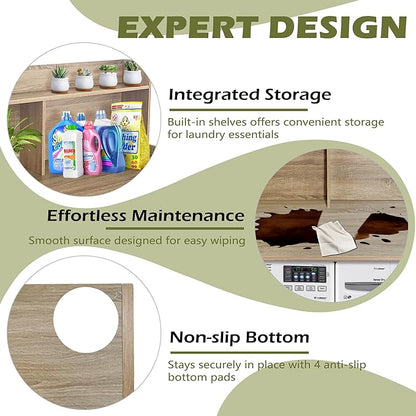 Royxen Laundry Countertop with 20" Shelf Universal Fit, Washer and Dryer Countertop with Storage Space, Laundry Room Storage (White Oak)