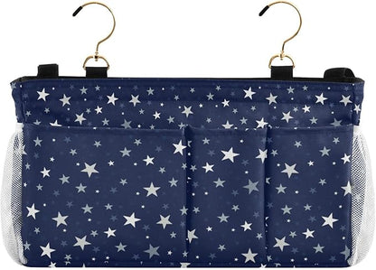 CuwrYet Bedside Caddy Hanging Bunk Bed Caddy Bed Organizer Hanging Pocket with 2 Hooks Bedside Storage Organizer Pocket Bag Holder Stars Dark Blue