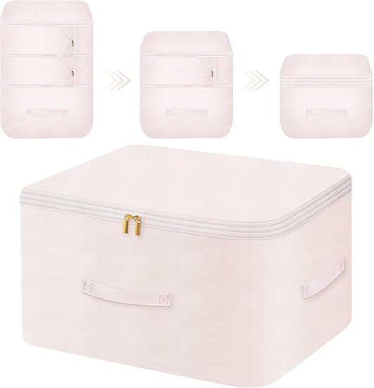 Ultra Space Saving Self Compression Organizer, Comforter Storage Bag for Clothes, Blankets, Pillows, Duvet, Comforters, Bedding Sets and Much More (Pink,X-L - 54 * 42 * 60cm)