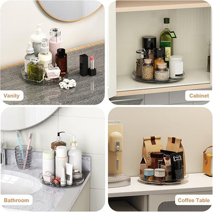 2 Pack Lazy Susan Organizer Turntable, Clear 9 Inch Rotating Organizer Tray for Cabinet Table Top, Round Non-Skid Refrigerator Lazy Susan, Kitchen Storage for Pantry Countertop Bathroom, Spice Rack