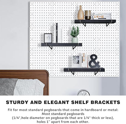 Black Pegboard Shelf, 8 Pack Wooden Pegboard Shelves with Metal Brackets Hooks, Heavy Duty Peg Board Organizer Shelves, Pegboard Accessories Organizer for Crafts Room, Garage, Workbench, Office