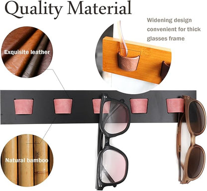 ACOCOFE Sunglass Organizer Wall Mount, Wood Eyeglass Storage Holder, Glasses Rack for Multiple Eyewear Display Men Women (Black-pink)