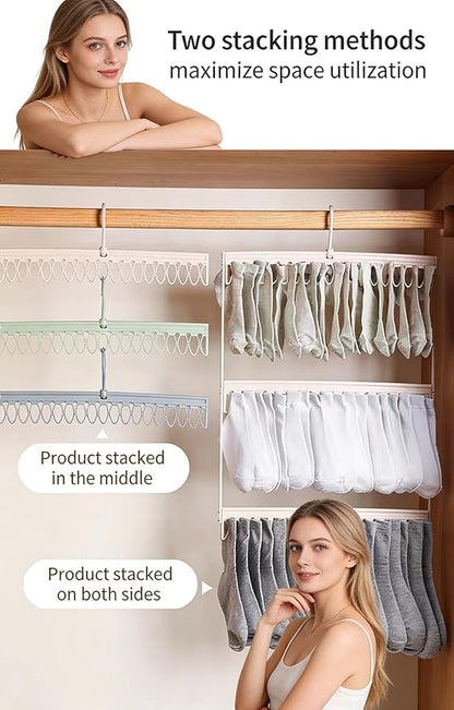 Socks Drying Racks Hanger Socks Organizer Hook Hanger with 54 Clips, Clothes Drying Racks Windproof for Drying Socks Bras Underwears Baby Clothes, Hats Scarfs Towels Pants and Gloves Diaper (Grey)