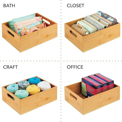 mDesign Bamboo Kitchen Cabinet & Fridge Drawer Organizer Tray with Handle - Storage Bin for Cutlery, Serving Spoons, Cooking Utensils, Gadgets - Natural Wood Finish