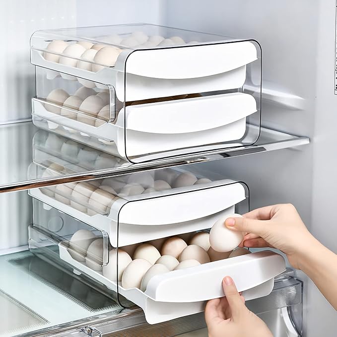 TEFU Upgrade 40 Grid Egg Storage Double-Layer Drawer Type Egg Box for Fridge Transparent Egg Container Shelf Saving Kitchen Egg Storage Box,Durable Sturdy Compact and Space-Saving Egg Storage Box