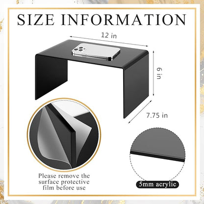 2 Pcs 12 Inch Large Acrylic Risers Display Stands 5 mm Thick Acrylic Shelf Riser Showcase for Collectibles Jewelry Cupcakes Food Figures Perfume Cabinet (Black)