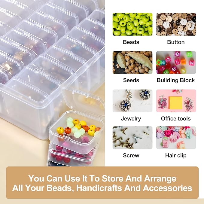 Bead Organizer Box,Jewelry Organizers and Storage, 30-Piece Small Storage Containers Set with Hinged Lids and Labels