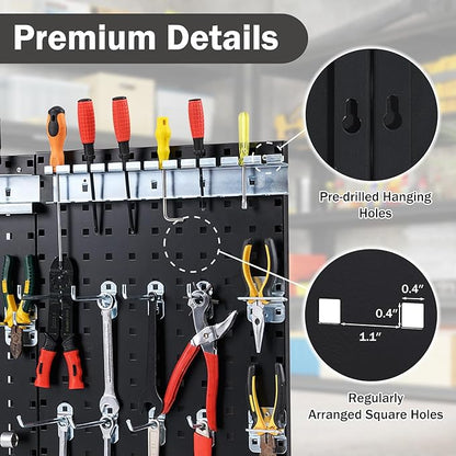 Goplus Garage Pegboard, Metal Pegboard Tool Organizer Kit with 3 Pegboards & 28 Pcs Hanging Accessories, Heavy Duty Wall Organizer Peg Board for Workshop, Tool Storage, Black