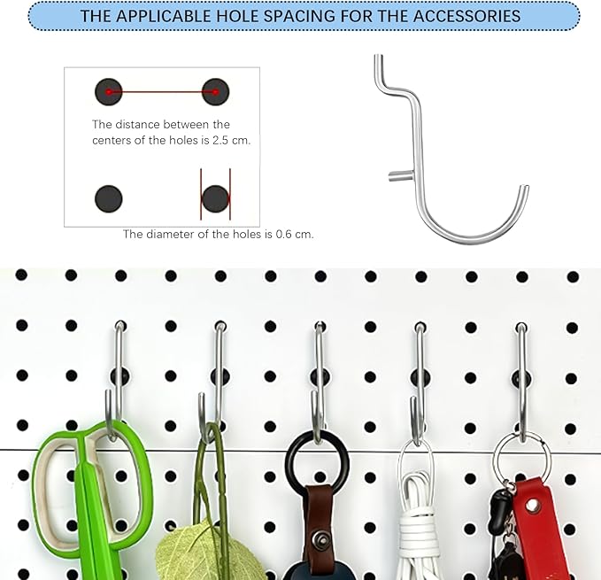 25 Pcs J Style pegboard Hooks Stainless Steel Metal Pegboard Hooks Peg Board Wall Display Accessories for Jewelry Organizer Hanging Tools (Large)