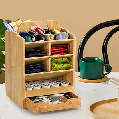 SOUJOY Bamboo Pen Holder Organizer, 360°Rotating Art Supply Storage Caddy, Hold 400+ Pencils, 15 compartments Office Desk Stand Box with Handle for Marker Pens, Colored Pencil, Art Brushes