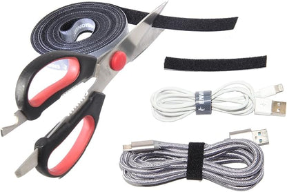 16ft x 1/2 inch Hook Loop Cable Ties Roll | ENVISIONED Multipurpose Fastening Reusable Straps | Cut-To-Length Self Gripping Fastener | Cable Management Tape (Black)