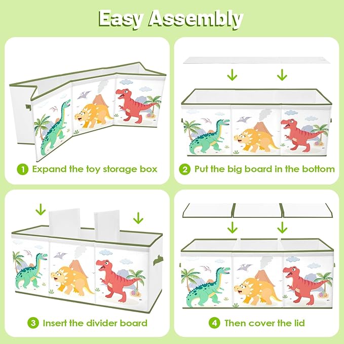 Toy Storage Bin with Lids,Extra Large Toy Box Chest with Handles for Kids Boys Girls,Collapsible Storage Organizer Box Bin Basket for Bedroom,Playroom, Nursery,37.8"x12.6" x15.7",Dinosaur