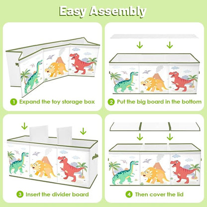 Toy Storage Bin with Lids,Extra Large Toy Box Chest with Handles for Kids Boys Girls,Collapsible Storage Organizer Box Bin Basket for Bedroom,Playroom, Nursery,37.8"x12.6" x15.7",Dinosaur