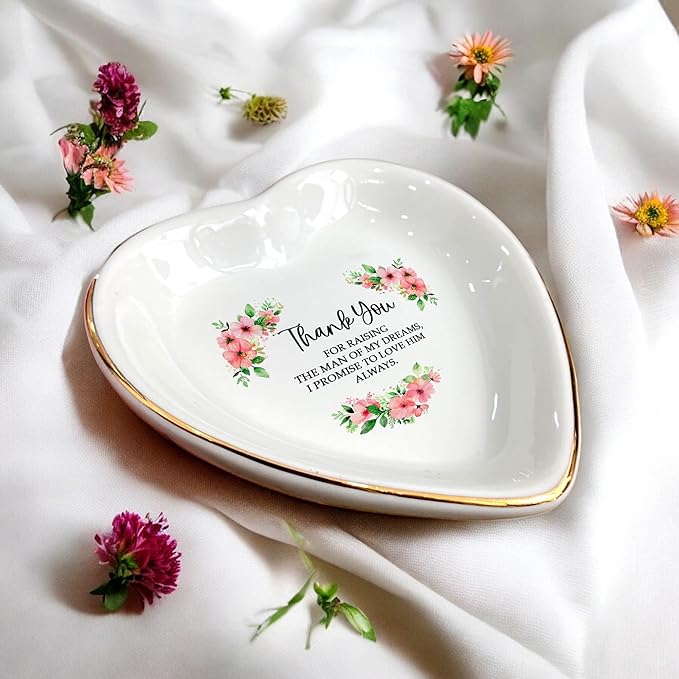 Clover89 Floral Heart-shaped Ring Dish for Mother-in-law-Trinket Tray, Jewelry Dish Gifts For Mom-In-Law Mother's Day, Wedding, Birthday, Christmas Gift from Bride, Daugter-in-law