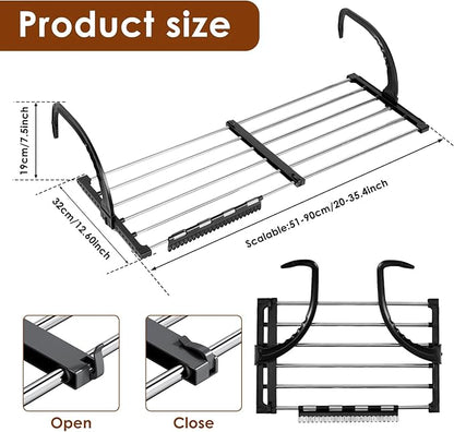 Portable Clothes Drying Rack for Balcony,Foldable Railings Windowsill, Retractable Radiator Clothes Airer,29"x13" Folding Towel Rack Indoor Outdoor Travel Laundry Rack with Clips (A-35"x13")