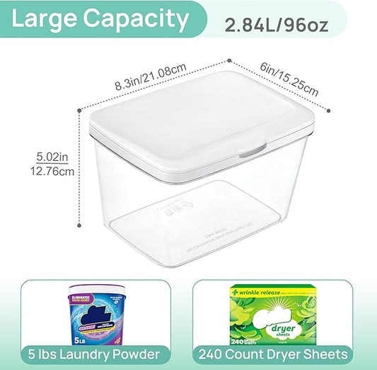 Vtopmart 4 Pack Laundry Pods Container and Dryer Sheet Holder, Detergent Powder Container with Lids &Labels & Scoop for Laundry Room Organization, Laundry Storage for Powder, Pods, Scent Booster Beads