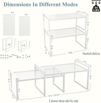 Set of 2 Cabinet Organizers 12.8''W 44 LBS Load Capacity Heavy Duty Kitchen Pantry Shelves Counter Countertop Storage Racks