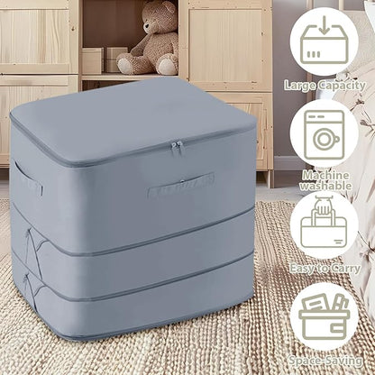 Ultra Space Saving Self Compression Organizers, 3-Layer Zipper Large Capacity Blanket Bags, Thickend Satin Fabric Comforter Storage Bags, for Collect Comforters, Clothes, Blankets (Gray)