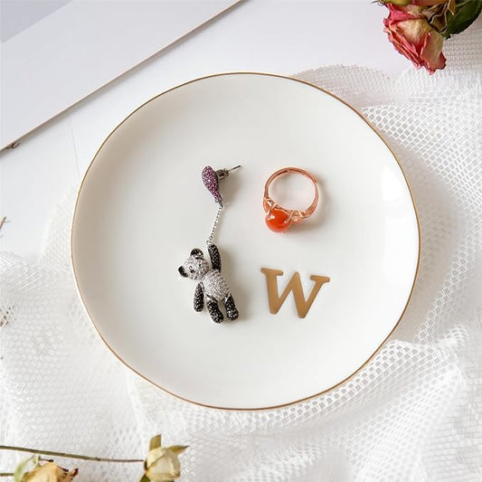 COMMGOAL Ceramic Ring Holder for Jewelry, Jewelry Tray, Ring Dish, Aesthetic Room Decor, Engagement Gifts Bride Gifts Wedding Gifts for Women, White, 4.75"(W)