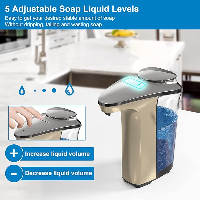 PZOTRUF Automatic Soap Dispenser, Touchless Dish soap Dispenser 17oz/500ml with Upgraded Infrared Sensor, 5 Adjustable Soap Dispensing Levels, Liquid Hand soap Dispenser for Bathroom & Kitchen