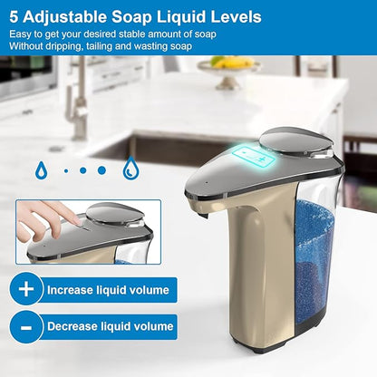 PZOTRUF Automatic Soap Dispenser, Touchless Dish soap Dispenser 17oz/500ml with Upgraded Infrared Sensor, 5 Adjustable Soap Dispensing Levels, Liquid Hand soap Dispenser for Bathroom & Kitchen