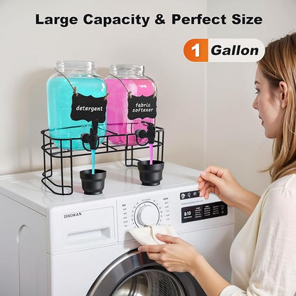 128OZ Laundry Detergent Dispenser, Glass Liquid Laundry Soap Dispenser, 2 Pack Fabric Softener Dispenser for Laundry Room