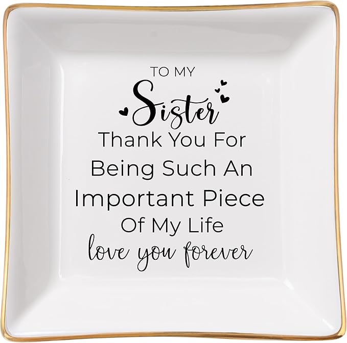 COZITED Sister Gifts, To My Sister Ring Tray Jewelry Dish, Sister Birthday Gifts for Sister Christmas Mother's Day Valentines Gift for Sisters from Sister Brother